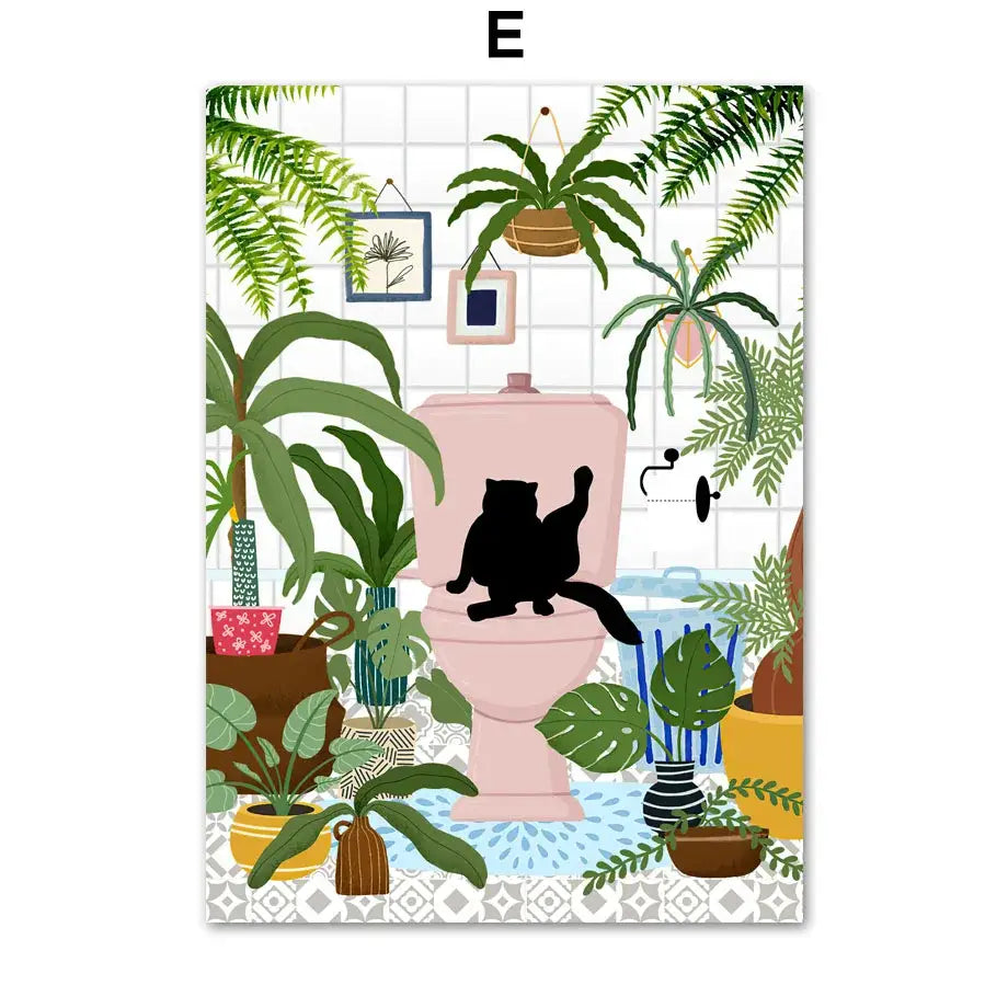 DecorBites™ Green Plants Black Cat Canvas Wall Art