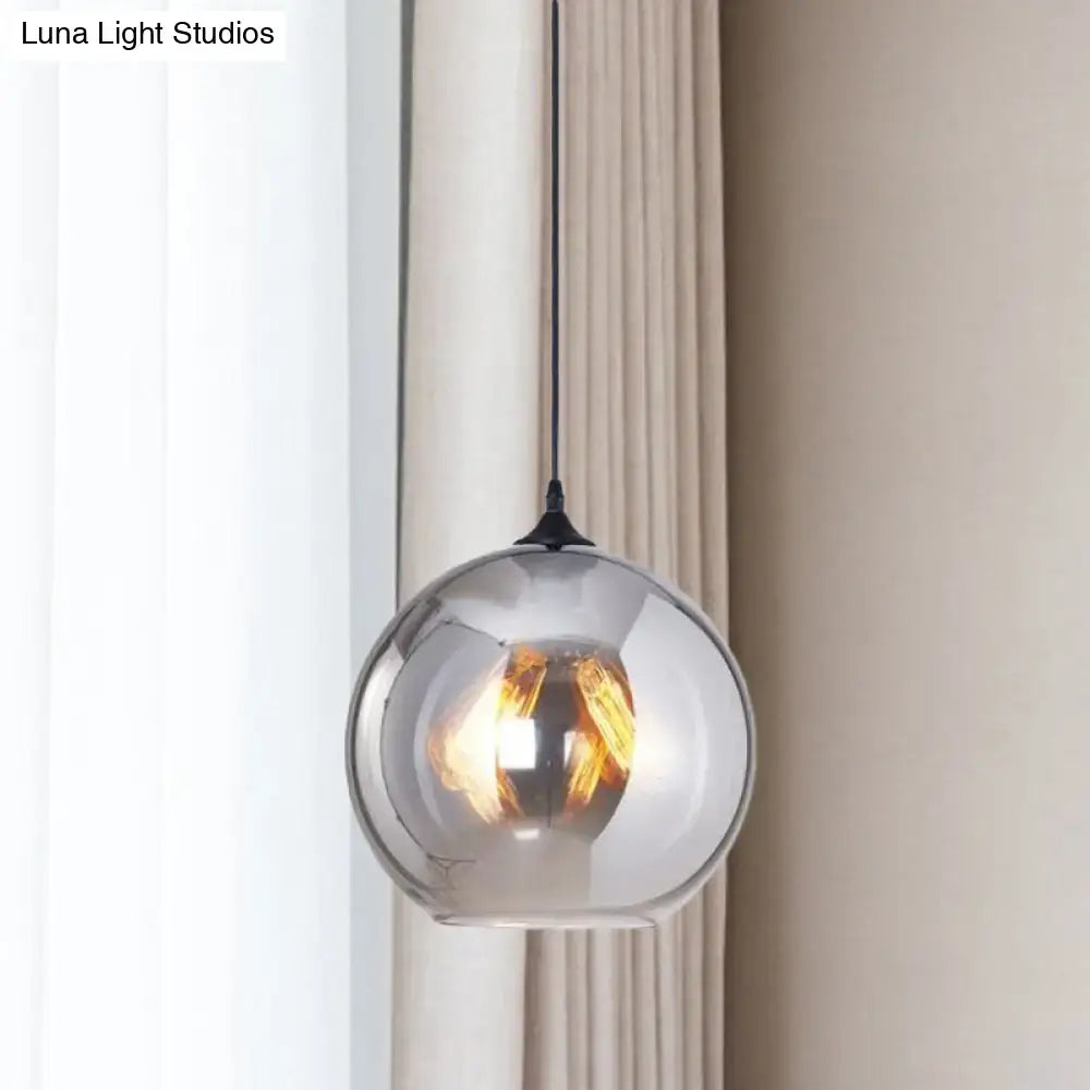 DecorBites™ Grey Glass Industrial Pendant Light with Black Fixture for Indoor Use