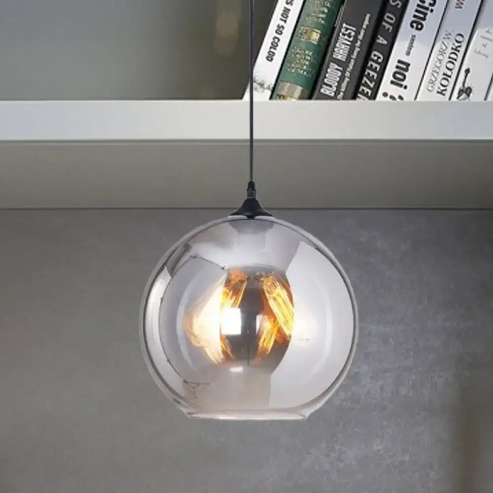 DecorBites™ Grey Glass Industrial Pendant Light with Black Fixture for Indoor Use