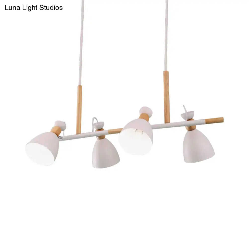 DecorBites™ Grey/White/Green Bell Island Lamp - Nordic 4-Light Iron Pendant with Rotatable Design and Wood Decoration