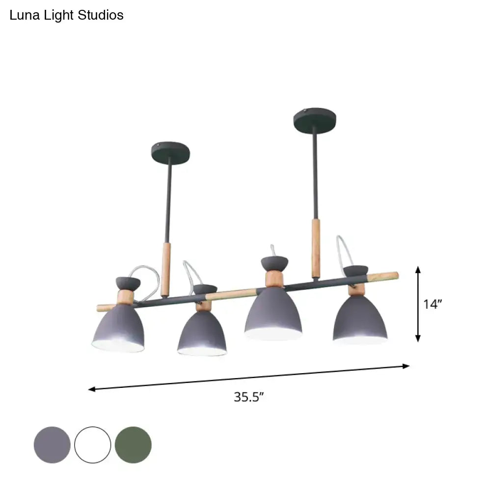 DecorBites™ Grey/White/Green Bell Island Lamp - Nordic 4-Light Iron Pendant with Rotatable Design and Wood Decoration