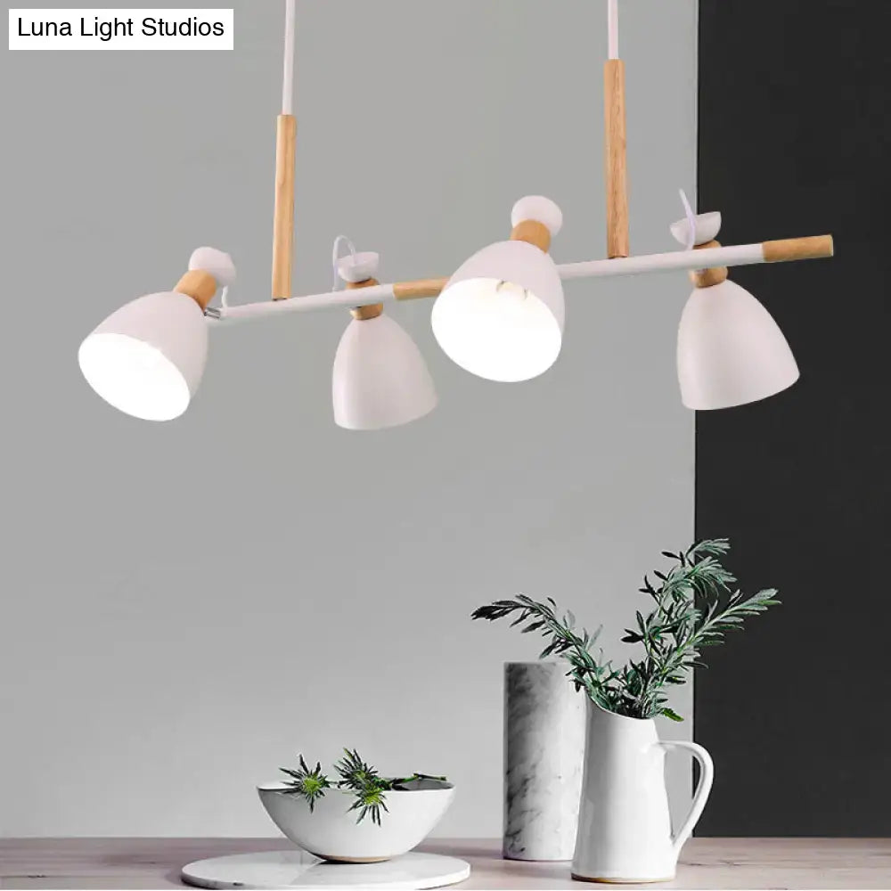 DecorBites™ Grey/White/Green Bell Island Lamp - Nordic 4-Light Iron Pendant with Rotatable Design and Wood Decoration