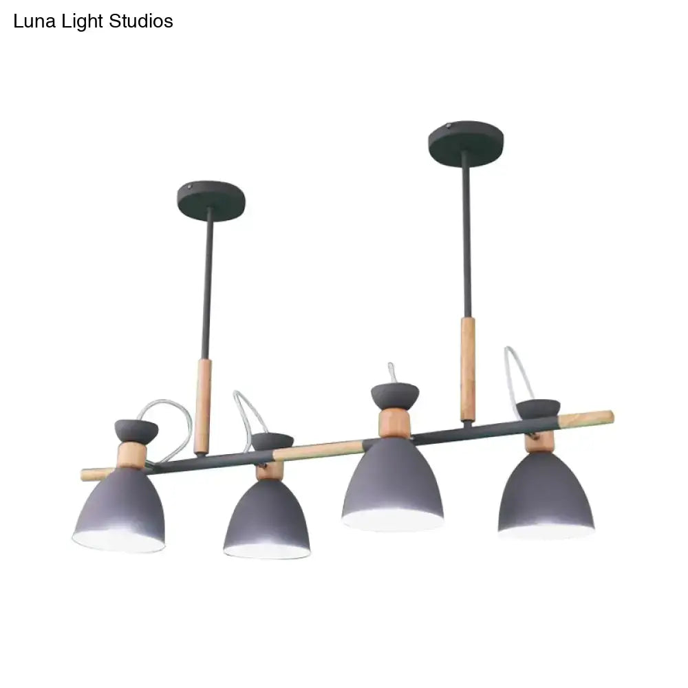 DecorBites™ Grey/White/Green Bell Island Lamp - Nordic 4-Light Iron Pendant with Rotatable Design and Wood Decoration