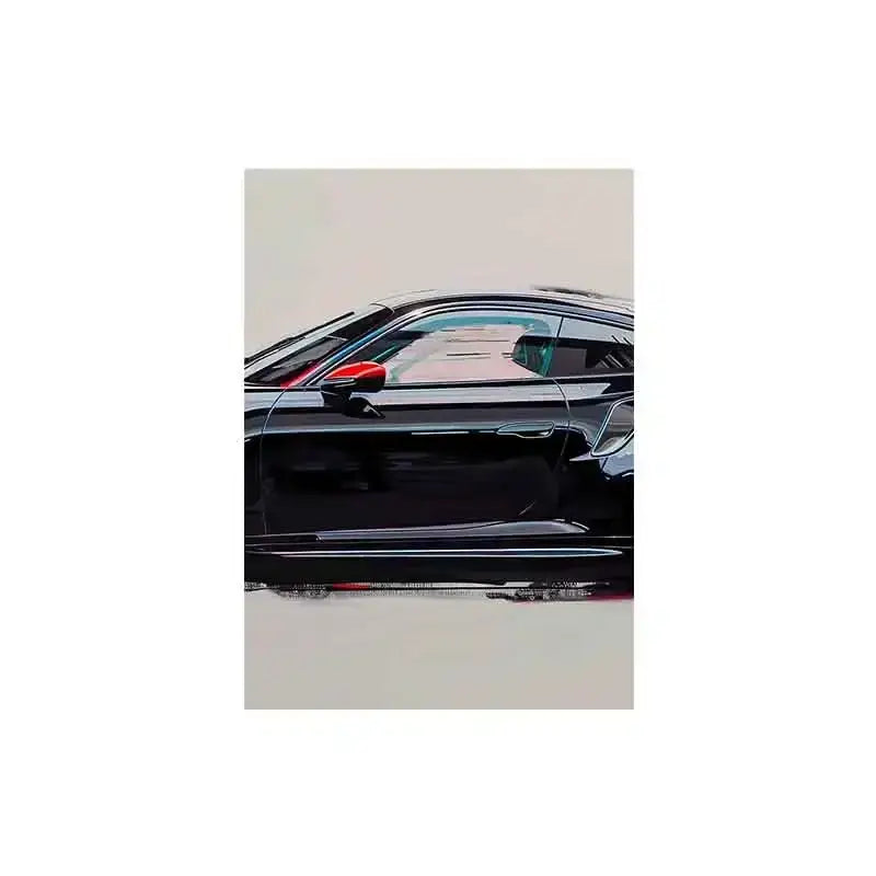 DecorBites™ GT3 RS sports car canvas wall art featuring a black glossy sports car with red side mirror and gt3 rs graffiti style