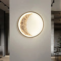DecorBites half moon modern led wall lamp with textured beige crescent moon and glowing white inner circle