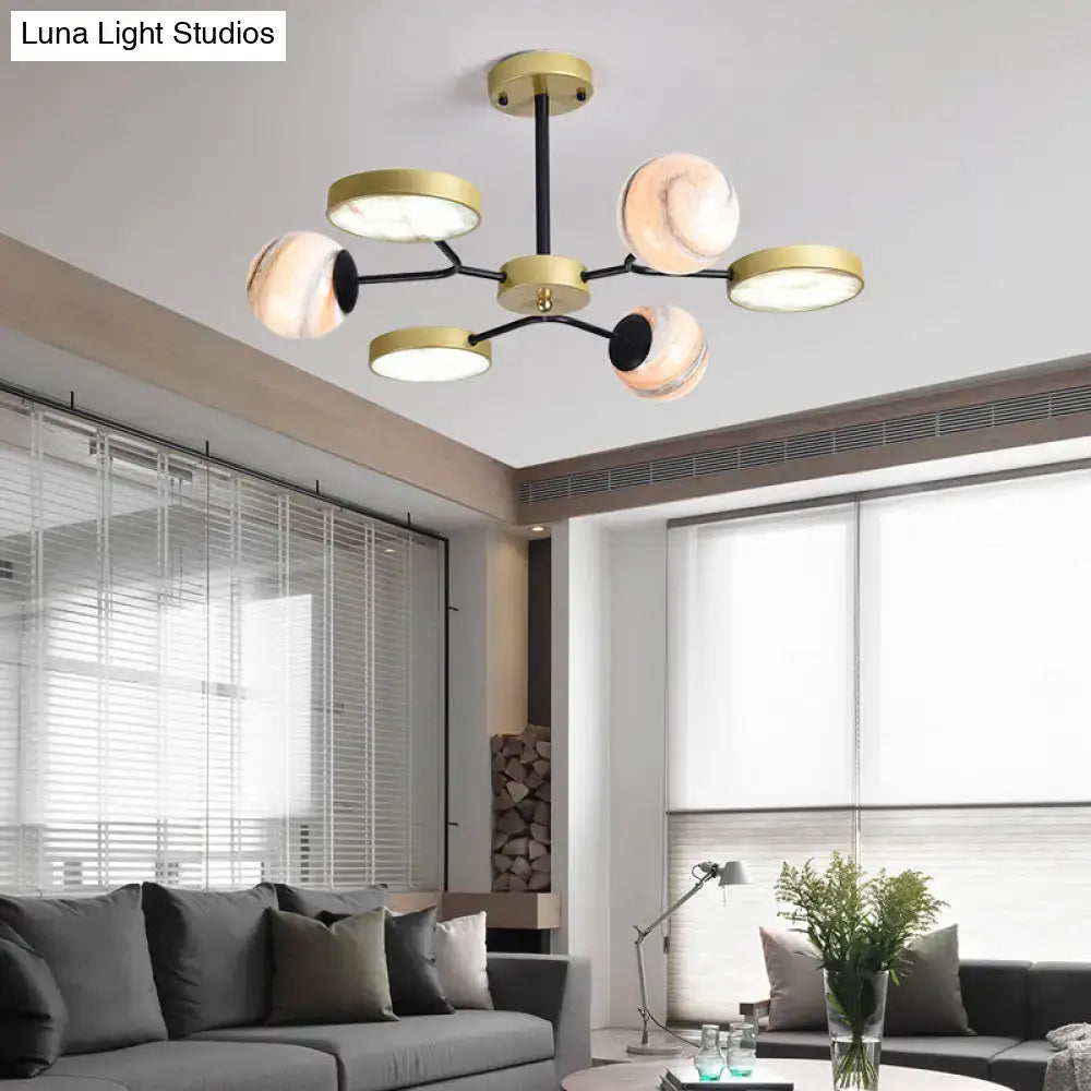 DecorBites™ Hand Blown Glass Round Chandelier Light - Contemporary Pendant Lighting Fixture in Gold (6/8 Lights)