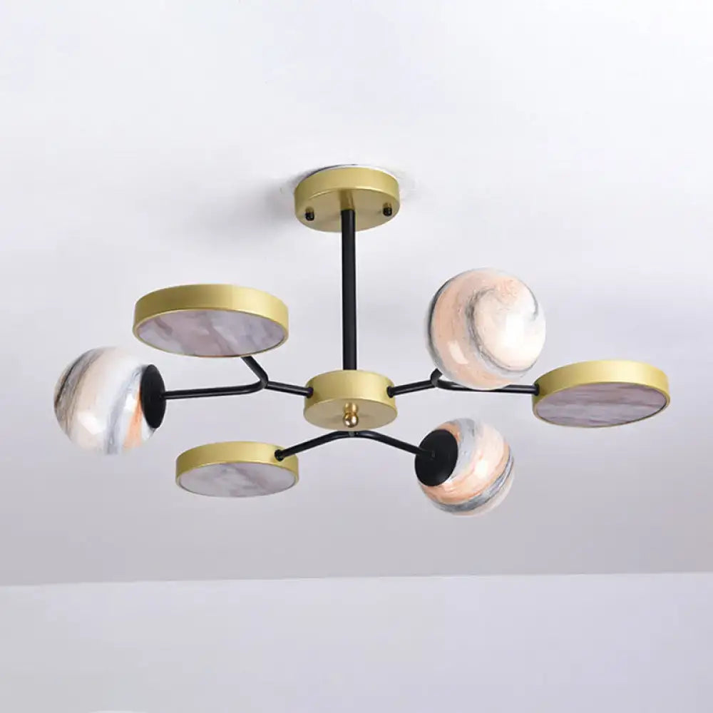 DecorBites™ Hand Blown Glass Round Chandelier Light - Contemporary Pendant Lighting Fixture in Gold (6/8 Lights)