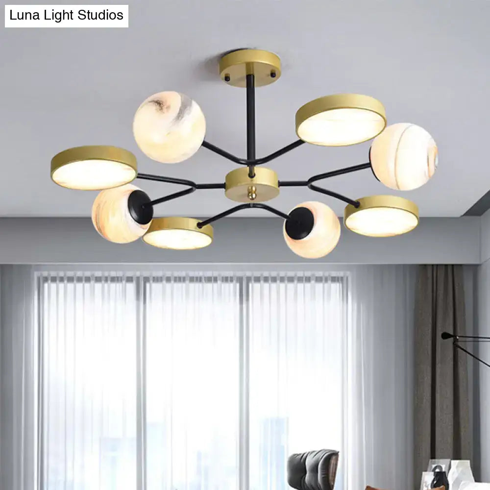 DecorBites™ Hand Blown Glass Round Chandelier Light - Contemporary Pendant Lighting Fixture in Gold (6/8 Lights)