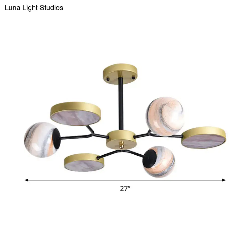 Decorbites™ hand blown glass chandelier light with brass accents and marble pattern shades in gold canopy shape 220v-240v