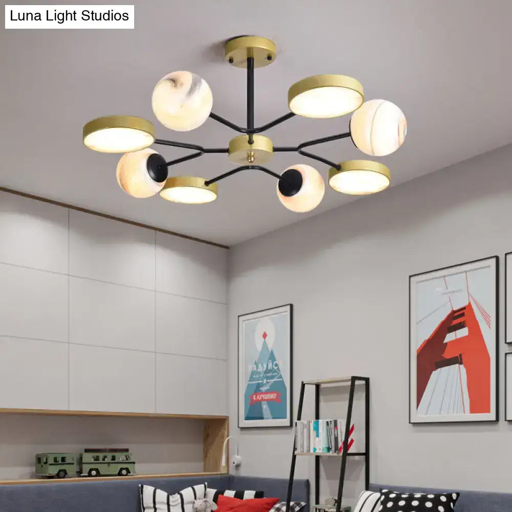 DecorBites™ Hand Blown Glass Round Chandelier Light - Contemporary Pendant Lighting Fixture in Gold (6/8 Lights)