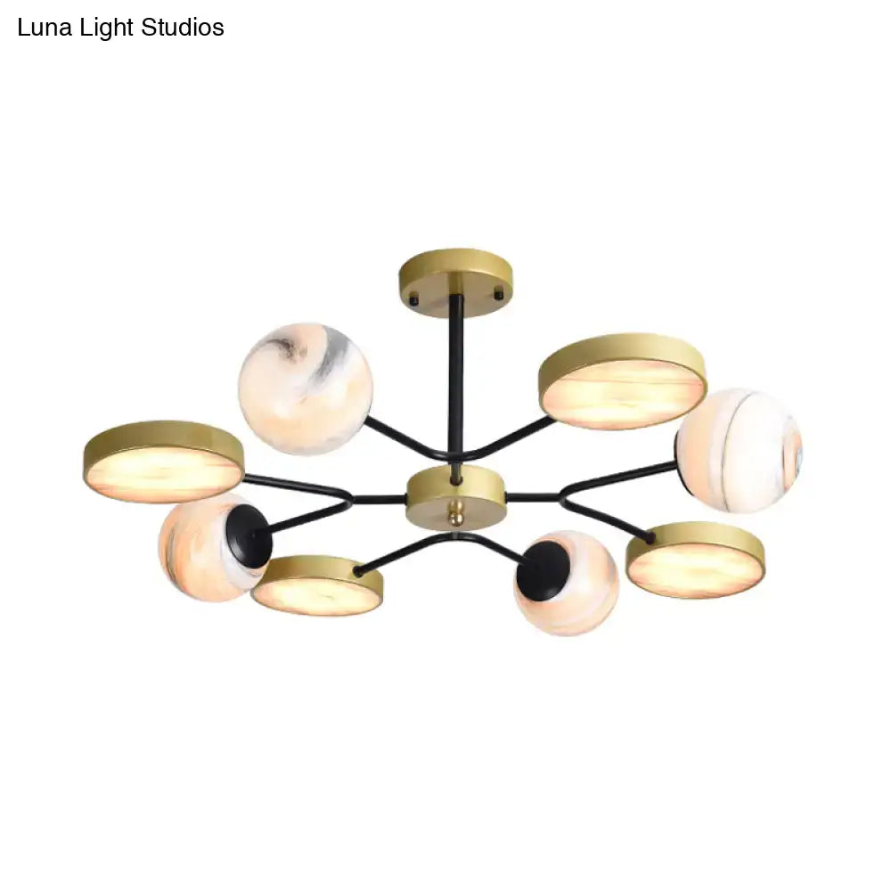 DecorBites™ Hand Blown Glass Round Chandelier Light - Contemporary Pendant Lighting Fixture in Gold (6/8 Lights)