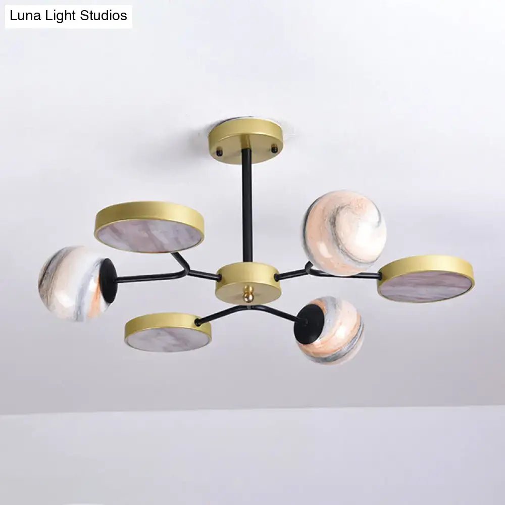 DecorBites™ Hand Blown Glass Round Chandelier Light - Contemporary Pendant Lighting Fixture in Gold (6/8 Lights)