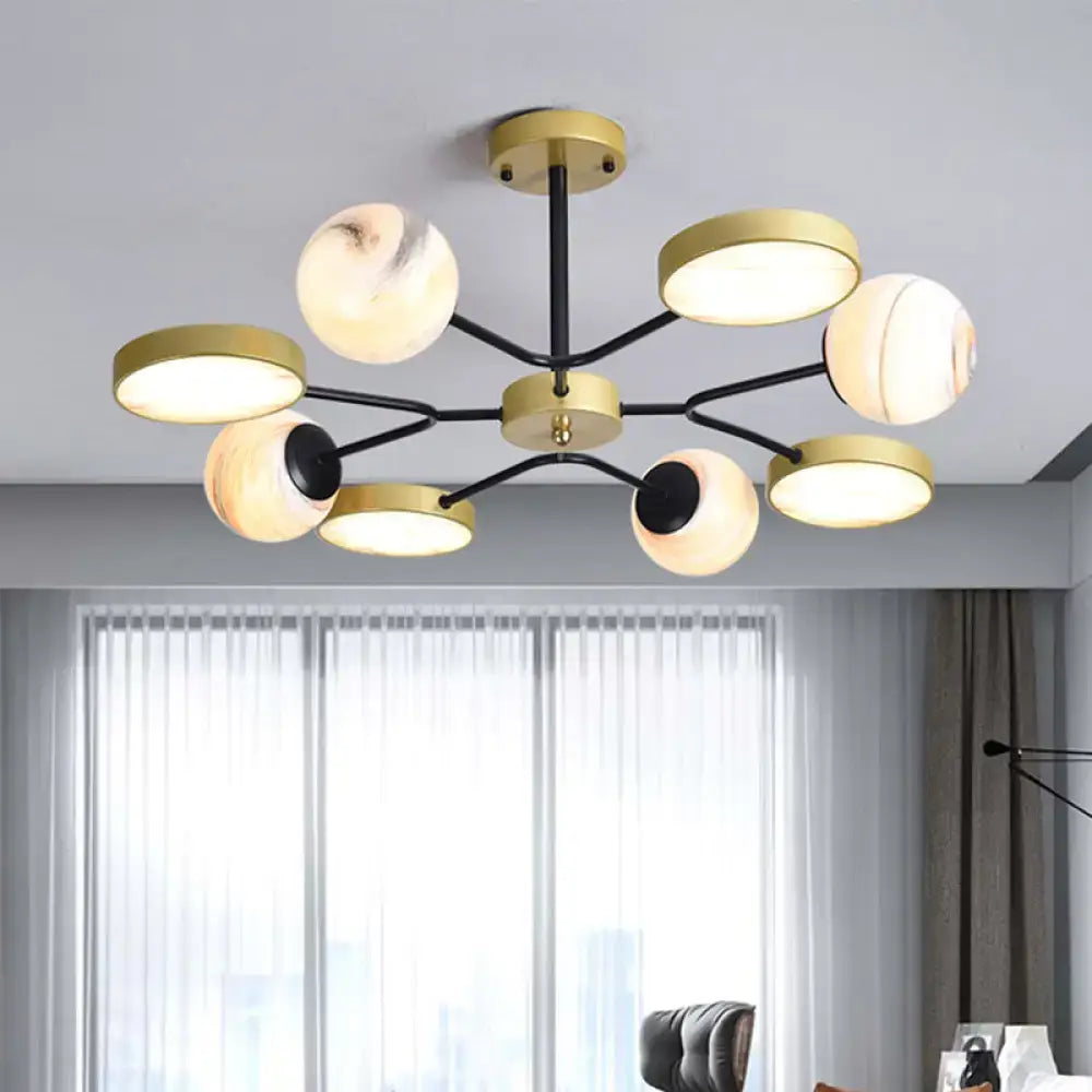 DecorBites™ Hand Blown Glass Round Chandelier Light - Contemporary Pendant Lighting Fixture in Gold (6/8 Lights)
