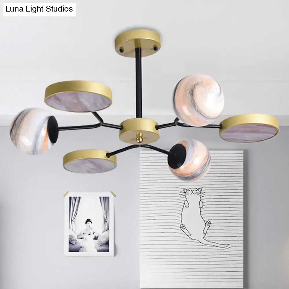 DecorBites™ Hand Blown Glass Round Chandelier Light - Contemporary Pendant Lighting Fixture in Gold (6/8 Lights)