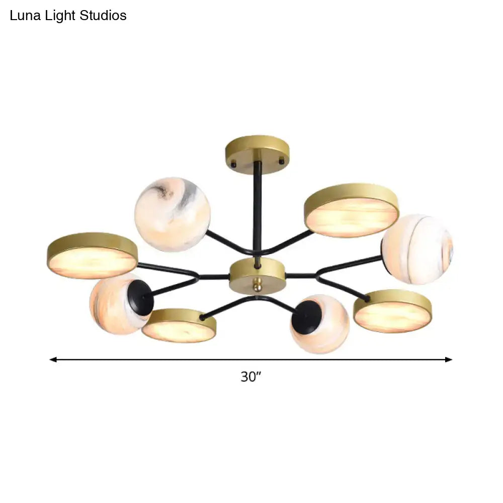 DecorBites™ Hand Blown Glass Round Chandelier Light - Contemporary Pendant Lighting Fixture in Gold (6/8 Lights)