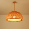 Decorbites™ hand knitted chinese style warm-toned bamboo pendant light with woven dome shade and wooden ceiling mount