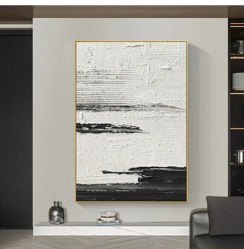 DecorBites™ Hand-Painted Black & White Abstract Wall Painting