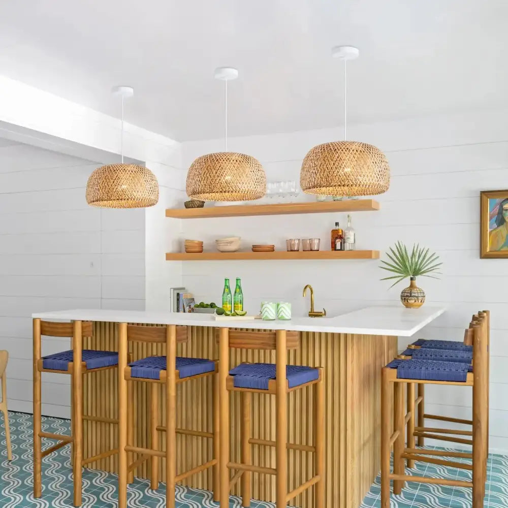 DecorBites™ Hand-Woven Bamboo Lantern Pendant Light