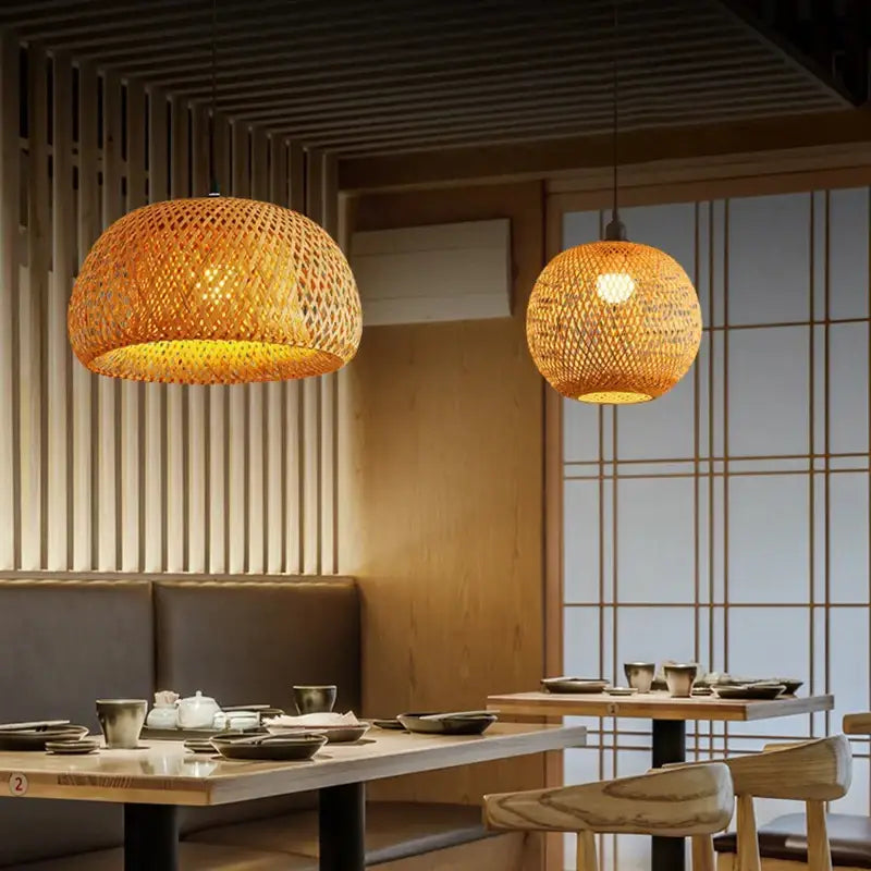 DecorBites™ Hand-Woven Bamboo Pendant Light Chandelier