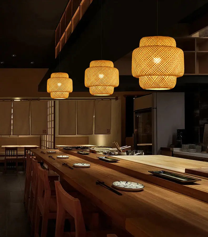 DecorBites™ Hand-Woven Bamboo Pendant Light Chandelier