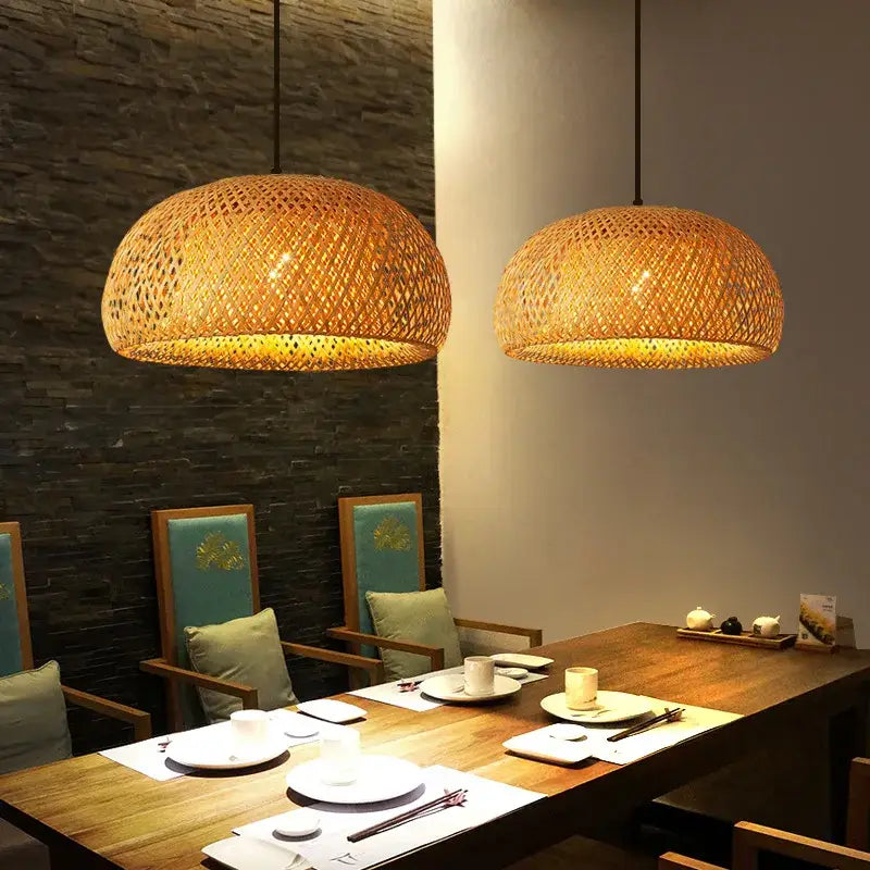 DecorBites™ Hand-Woven Bamboo Pendant Light Chandelier