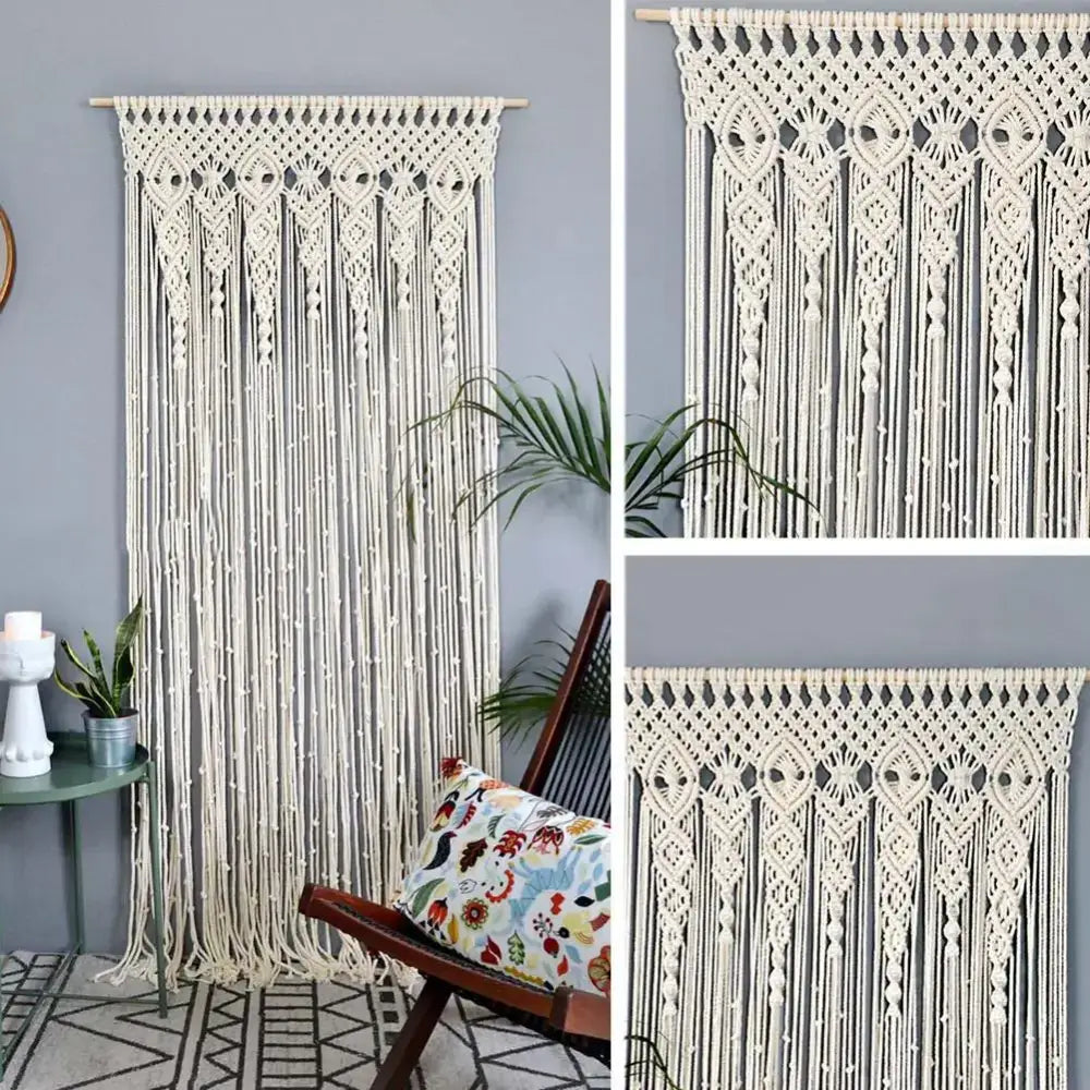 DecorBites™ Hand-woven Macrame Door Curtain Bohemia Wall Hanging Tapestry For Home Window Doorway Bedroom Living Room Wedding Backdrop Decor