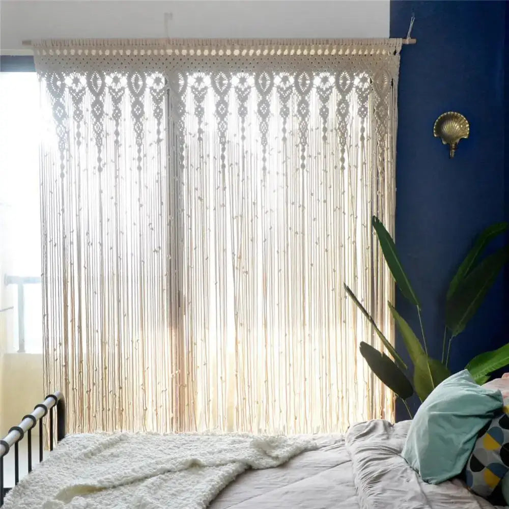 DecorBites™ Hand-woven Macrame Door Curtain Bohemia Wall Hanging Tapestry For Home Window Doorway Bedroom Living Room Wedding Backdrop Decor