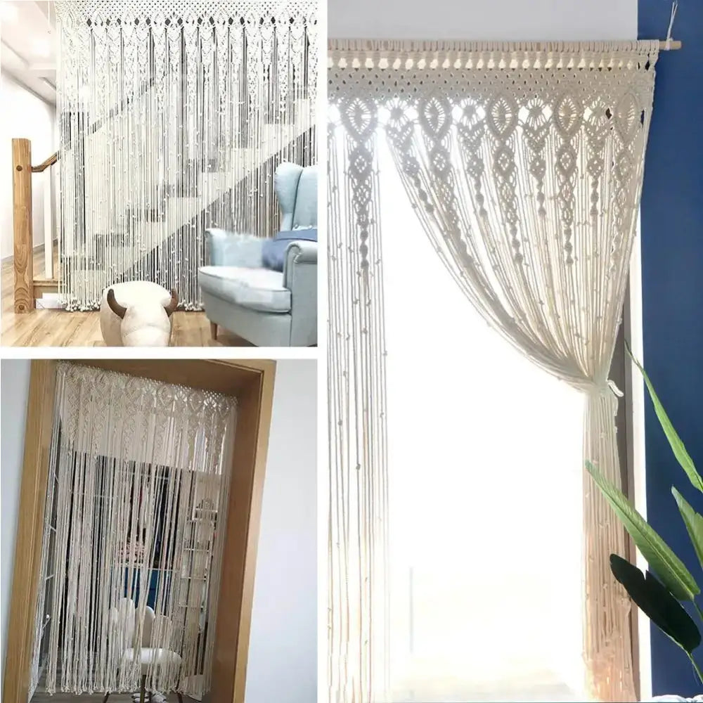 DecorBites™ Hand-woven Macrame Door Curtain Bohemia Wall Hanging Tapestry For Home Window Doorway Bedroom Living Room Wedding Backdrop Decor