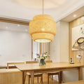 Decorbites™ handcrafted chinese bamboo pendant lamp with warm golden woven rattan tiered design