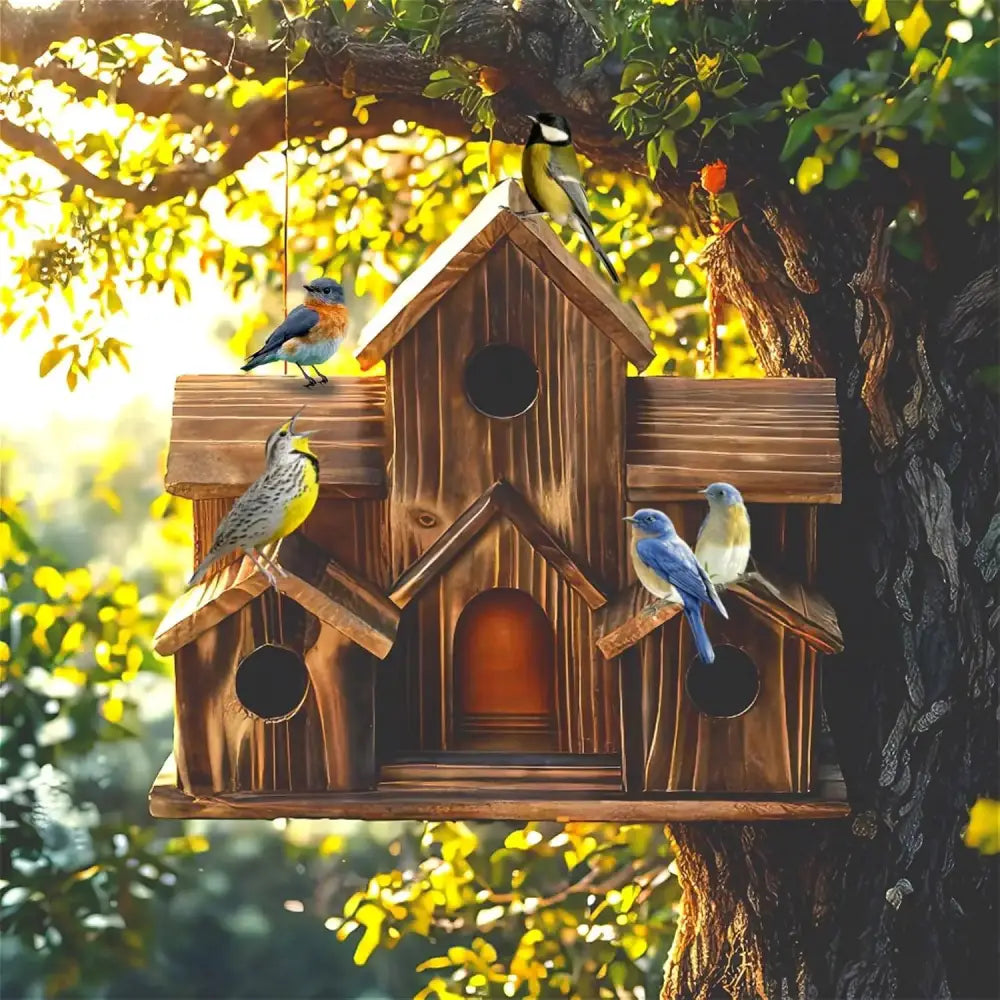 DecorBites™ Handmade 6-Hole Hanging Bird House