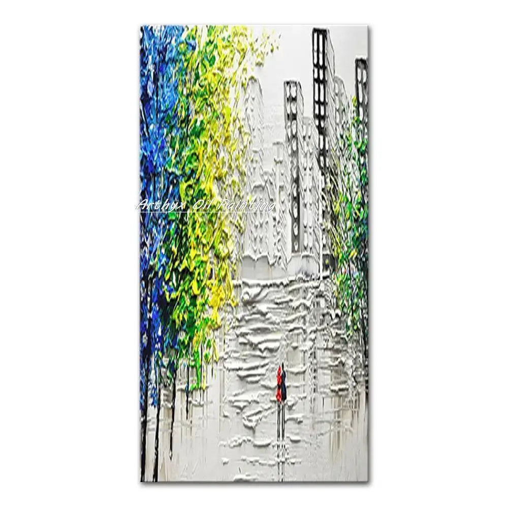 DecorBites™ Handmade Abstract City Oil Painting, Modern Wall Art