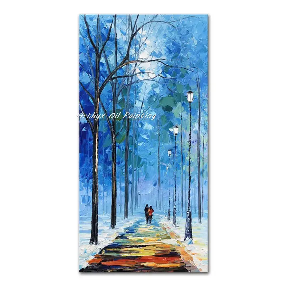 DecorBites™ Handmade Abstract City Oil Painting, Modern Wall Art