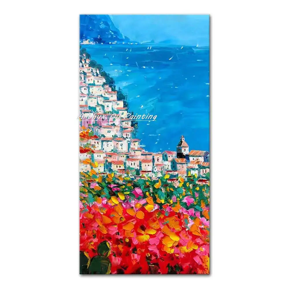 DecorBites™ Handmade Abstract City Oil Painting, Modern Wall Art