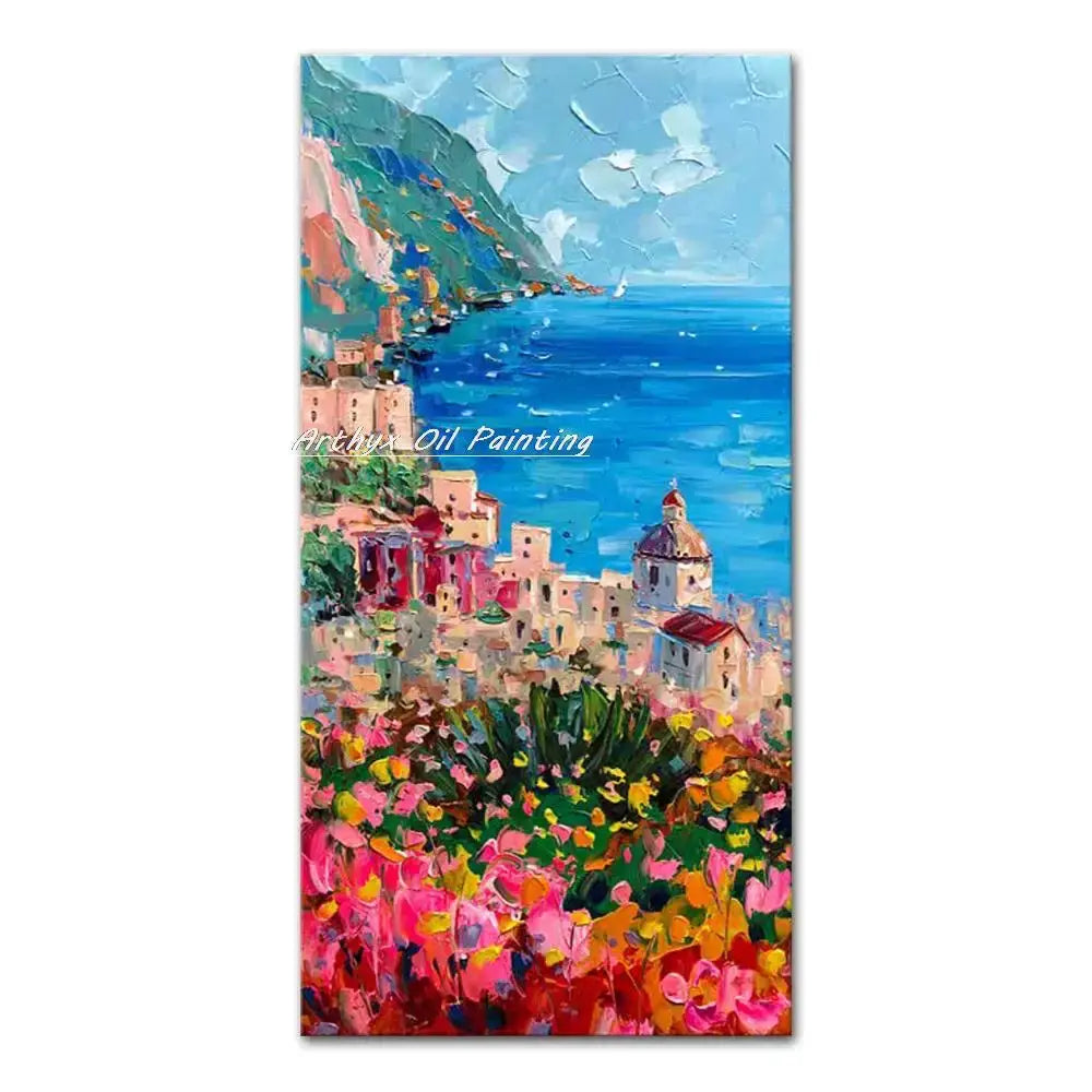 DecorBites™ Handmade Abstract City Oil Painting, Modern Wall Art