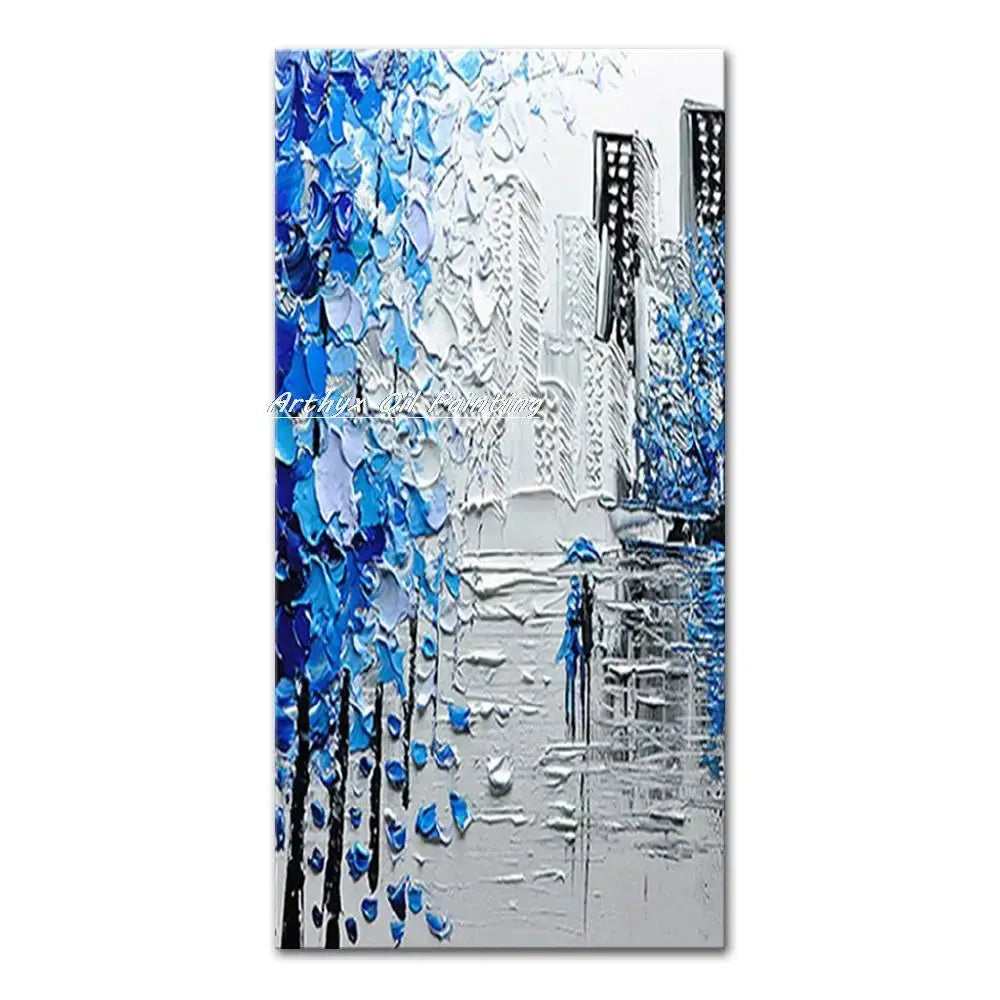 DecorBites™ Handmade Abstract City Oil Painting, Modern Wall Art