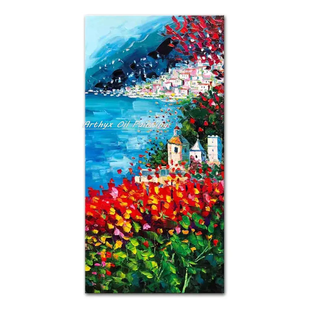 DecorBites™ Handmade Abstract City Oil Painting, Modern Wall Art