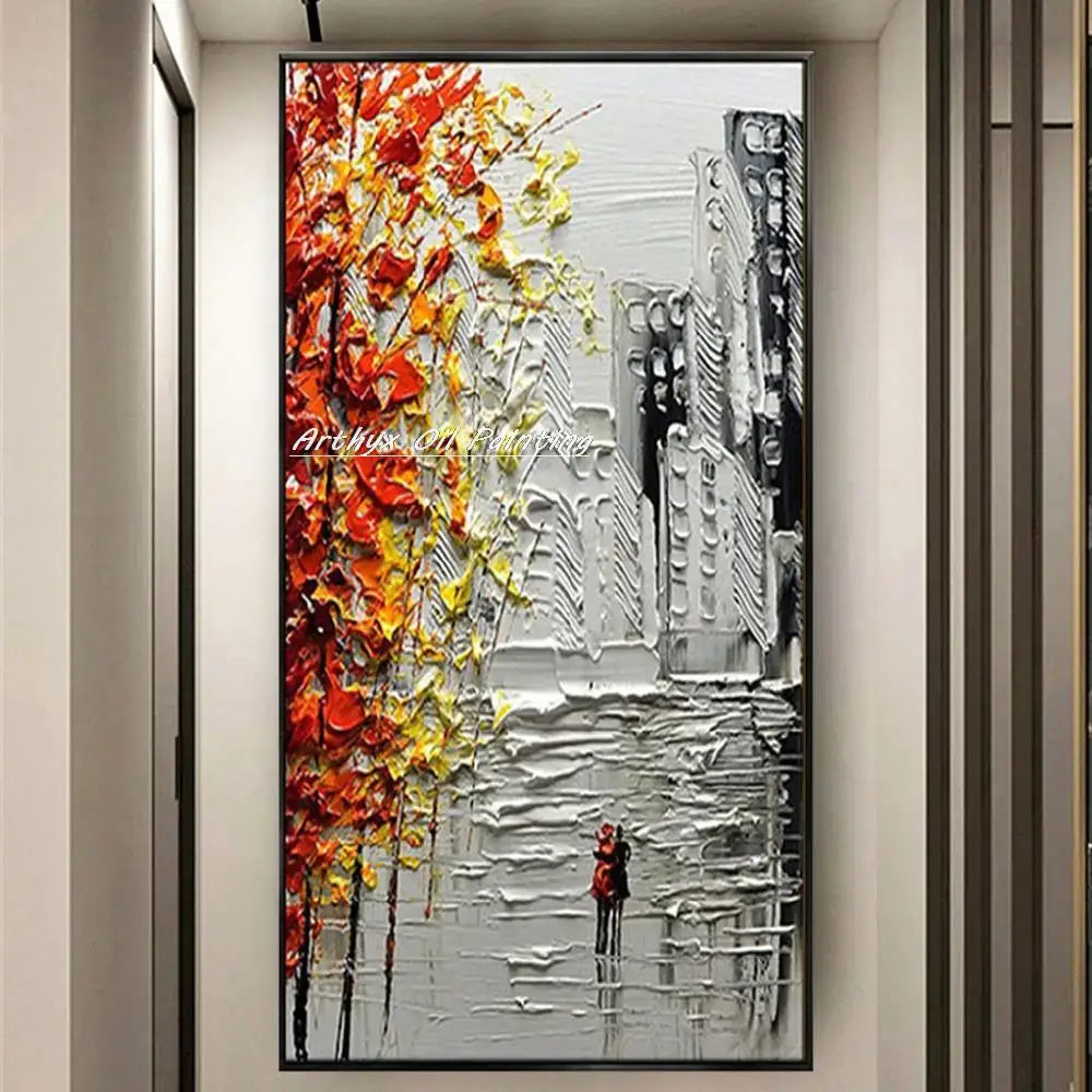 DecorBites™ Handmade Abstract City Oil Painting, Modern Wall Art