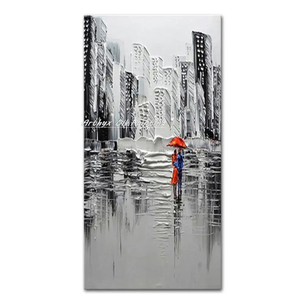 DecorBites™ Handmade Abstract City Oil Painting, Modern Wall Art