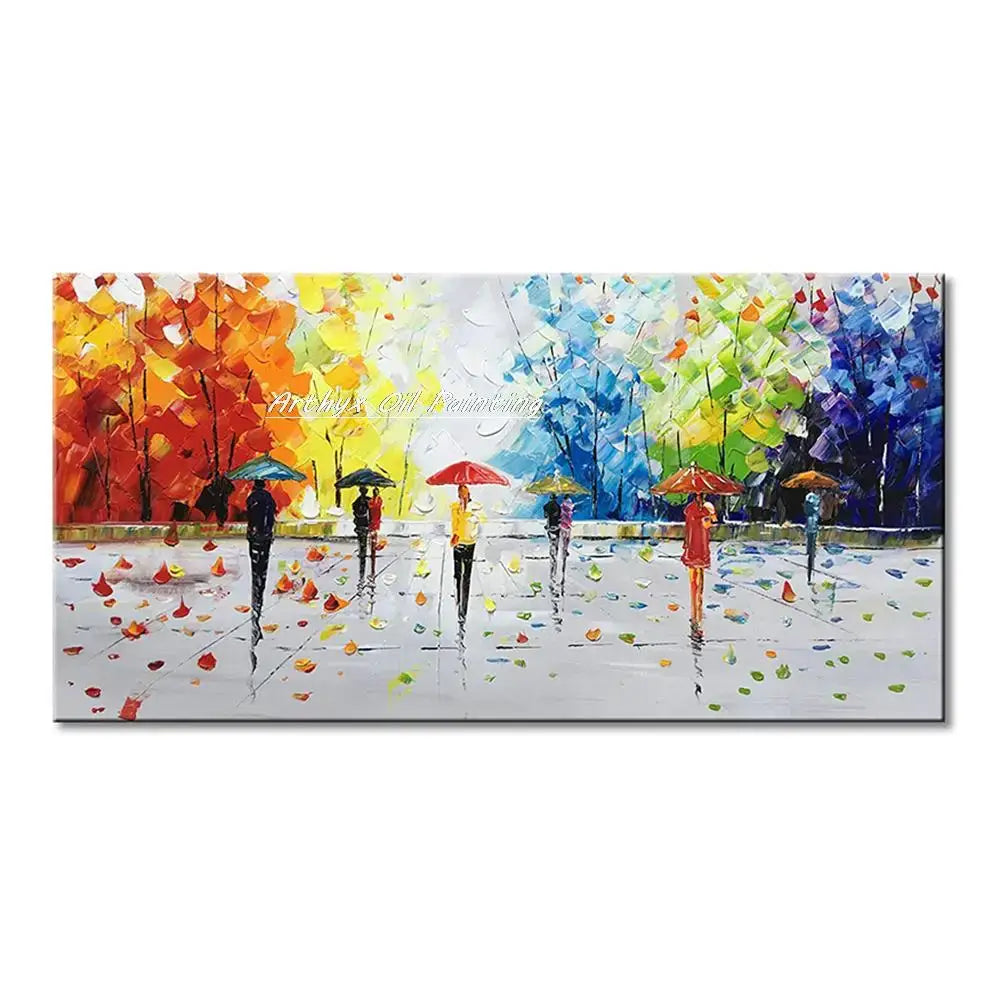 DecorBites™ Handmade Abstract City Oil Painting, Modern Wall Art