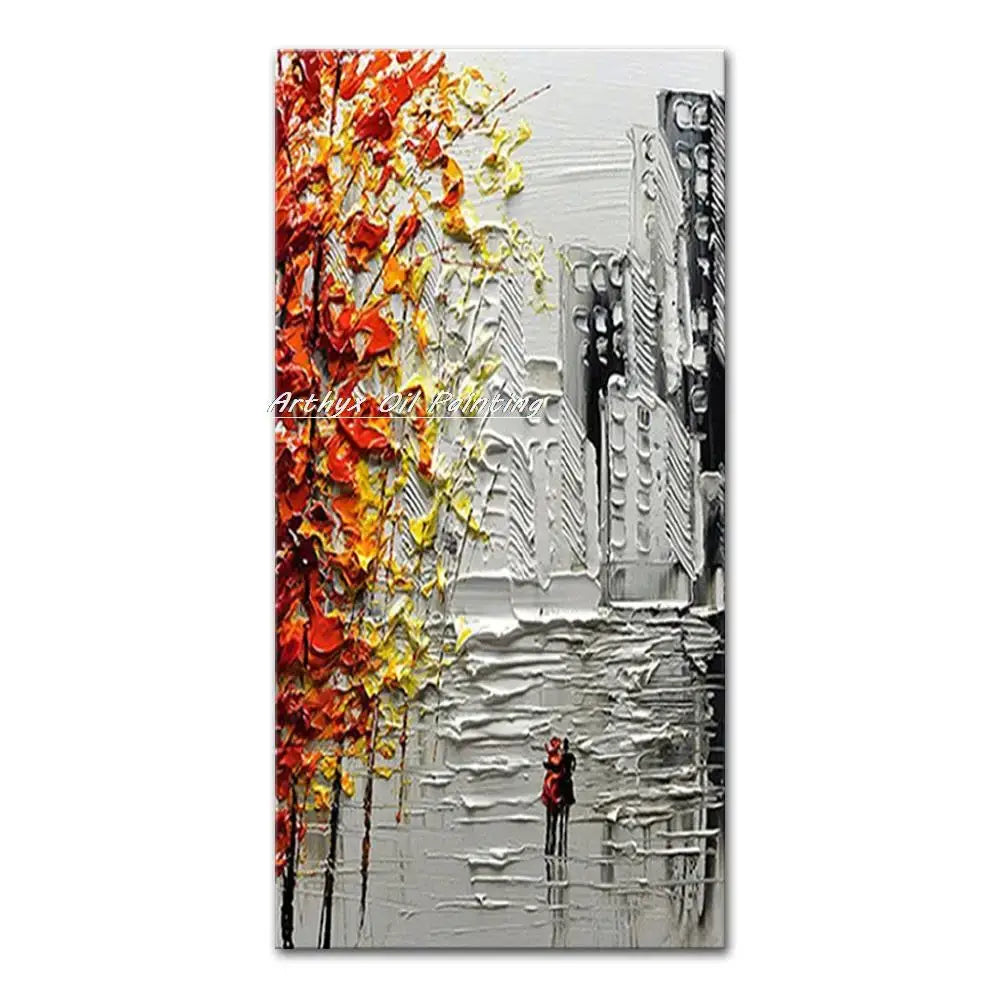 DecorBites™ Handmade Abstract City Oil Painting, Modern Wall Art