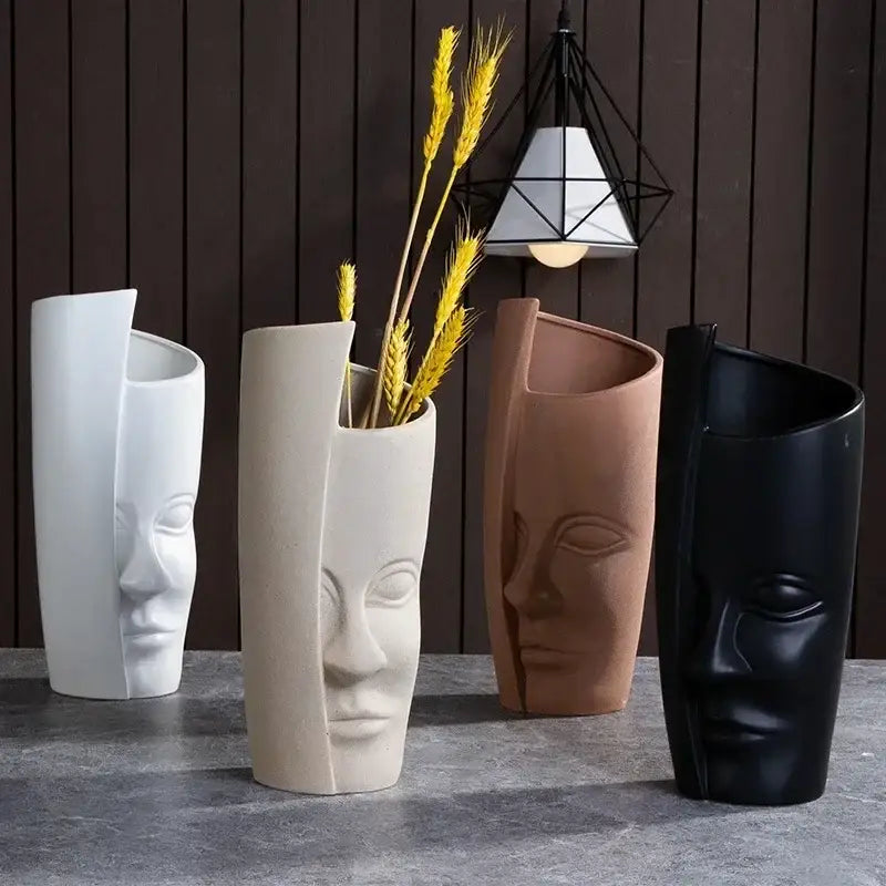 DecorBites™ Handmade Ceramic Face Vase for Home Decor