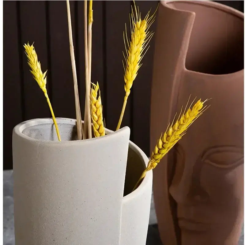 DecorBites™ Handmade Ceramic Face Vase for Home Decor