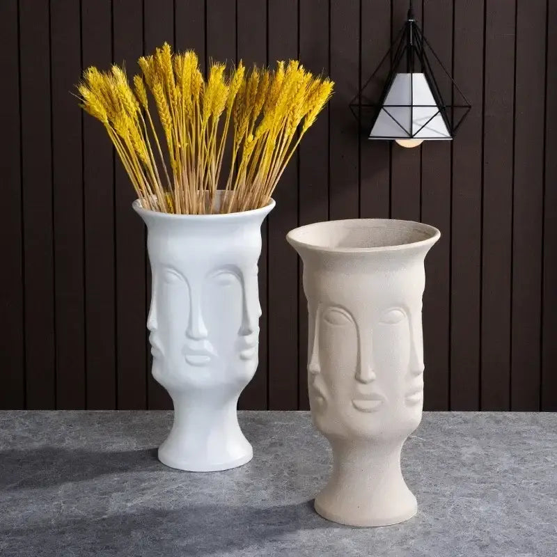 DecorBites™ Handmade Ceramic Face Vase for Home Decor