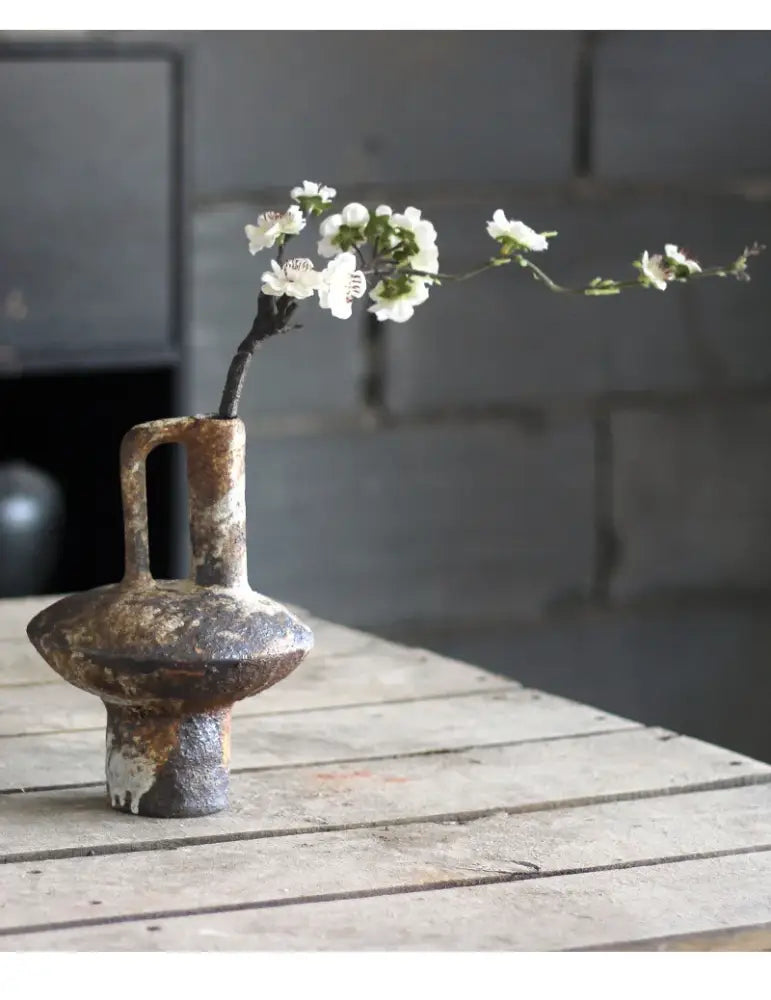 Decorbites™ handmade ceramic vase with handle in earthy tones ideal for dried flowers and rustic decor