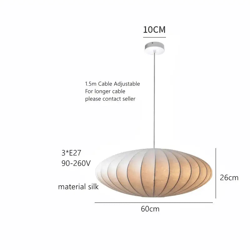 A modern oval-shaped silk chandelier with a white to beige gradient shade in japanese style by decorbites