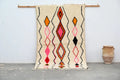 Beige DecorBites™ handmade azilal rug 240x150cm with bold orange pink and black geometric patterns in natural wool