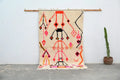 Beige handmade moroccan azilal rug with vibrant pink orange black and red geometric patterns 245x141cm decorbites™
