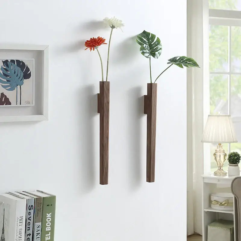 DecorBites™ Handmade Nordic Wooden Wall Vase for Plants