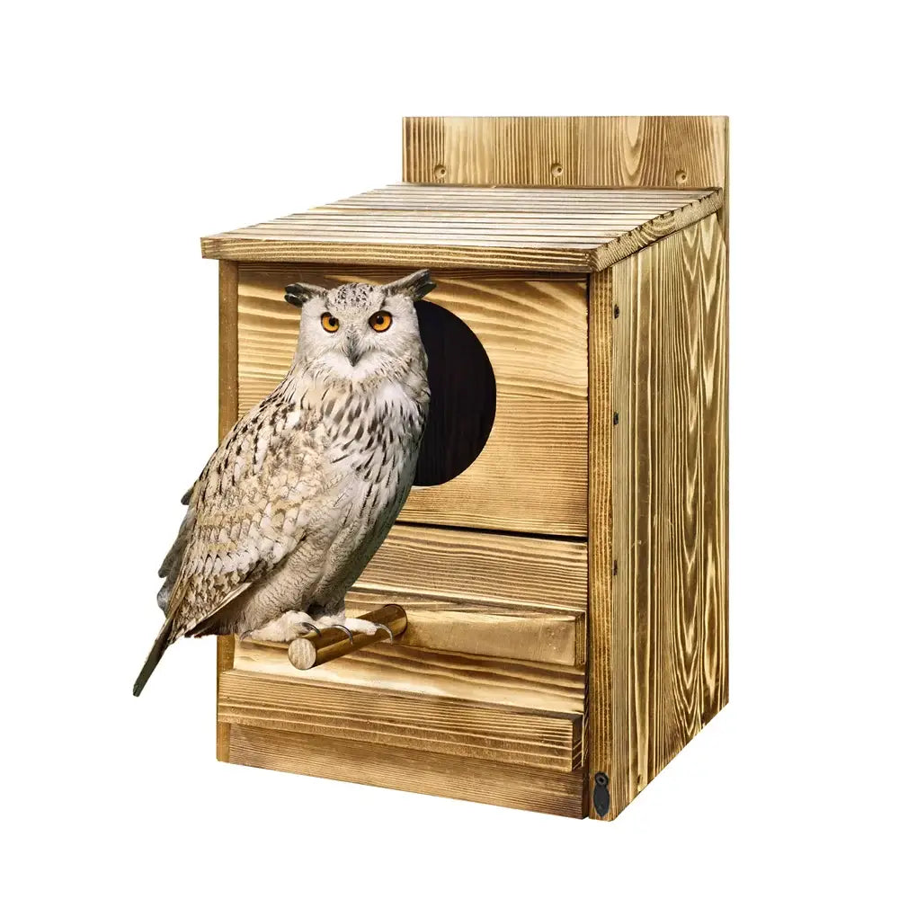 DecorBites™ Handmade Wooden Screech Owl House - Outdoor Nesting Box