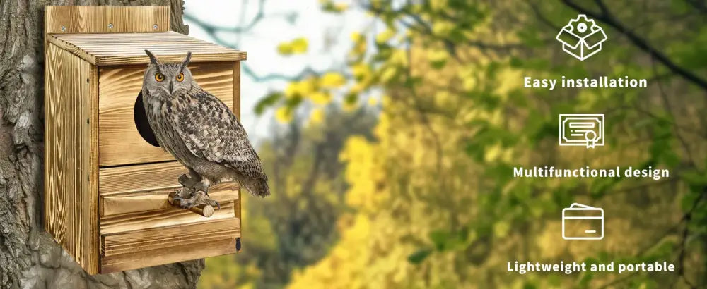 DecorBites™ Handmade Wooden Screech Owl House - Outdoor Nesting Box